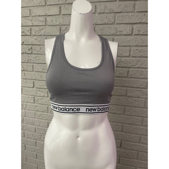 New Balance Women Gray Ribbed Racer Back Sport Bra Size L - Picture 1 of 6
